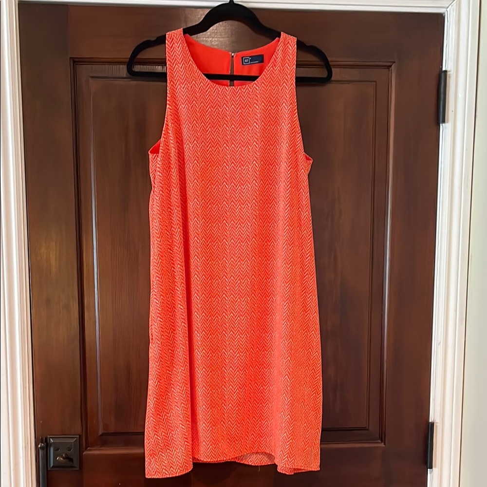 Vintage GAP Orange/White Sleeveless Dress w/Pockets Size Medium (Lined)